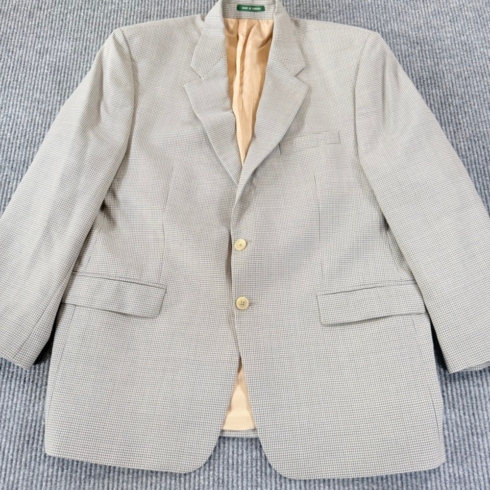 Lauren Ralph Lauren Wool Blazer Tan Blue Houndstooth Sport Coat Mens 44R Canada